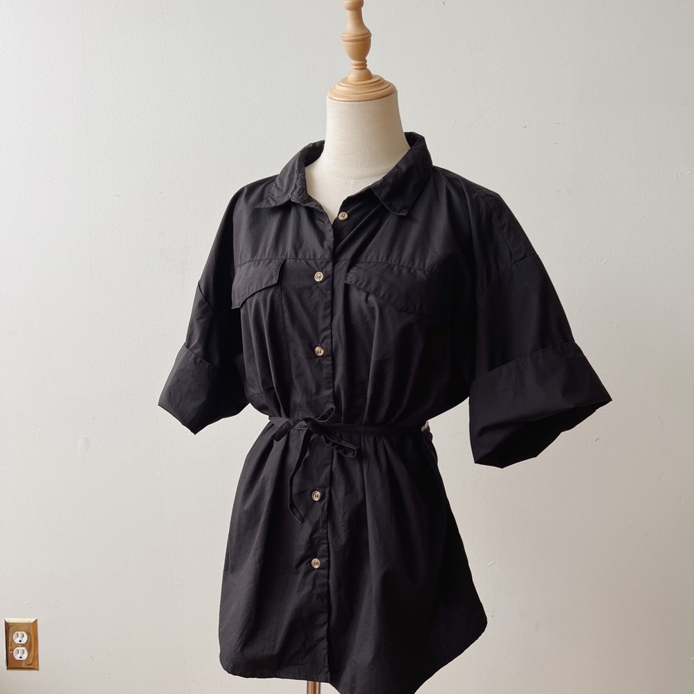 MODERN CITIZEN James Open Back Short Sleeve Black Button Down Shirt 1X - Picture 3 of 10